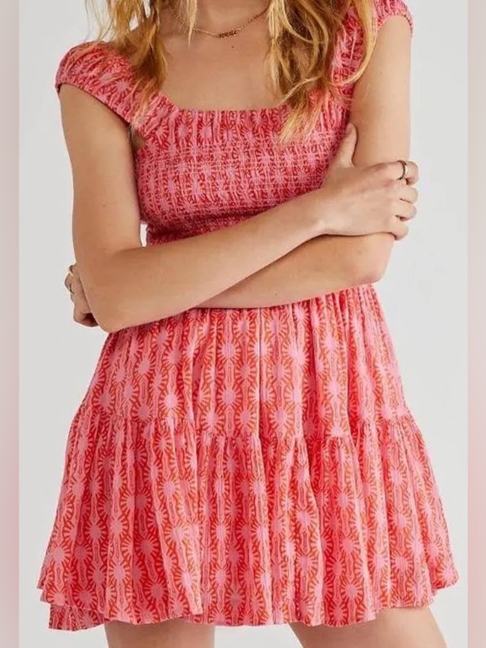 Free People Sweet Annie Mini Dress in Pink Combo Size Medium